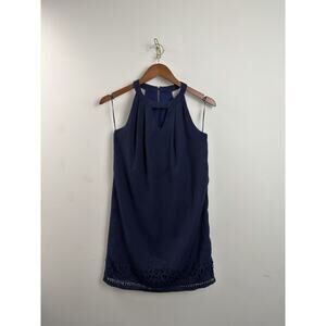 Greylin Navy Lasercut Hem Swing Dress w Keyhole XS